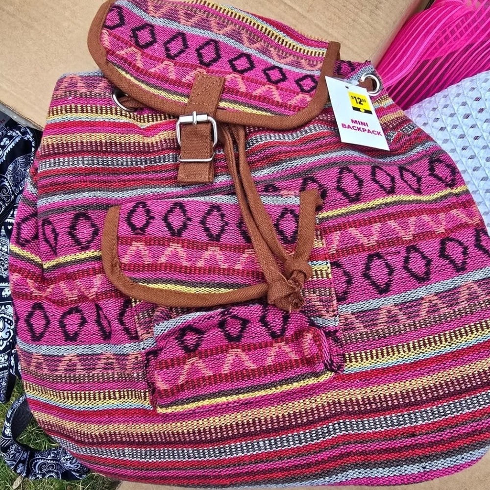 Boho Pink Patterned Mini Backpack
